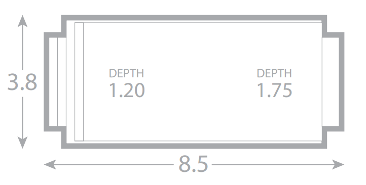 A drawing of a pool with a depth of 1.20 and a depth of 1.75.