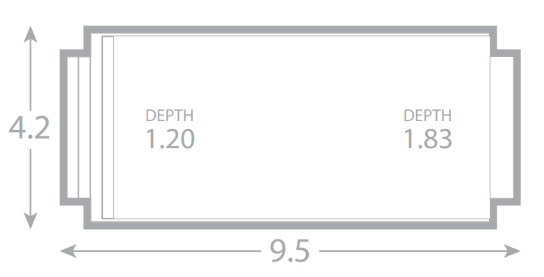 A drawing of a swimming pool with a depth of 1.20 and 1.83.