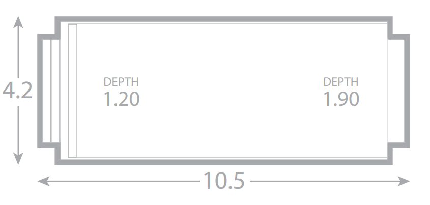 A drawing of a swimming pool with a depth of 1.20 and a depth of 1.90.