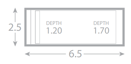 A drawing of a pool with a depth of 1.20 and a depth of 1.70.