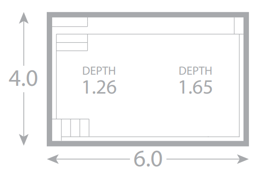 A black and white drawing of a pool with a depth of 1.26 and a depth of 1.65.