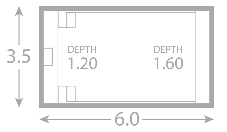 A drawing of a room with a depth of 1.20 and a depth of 6.0.