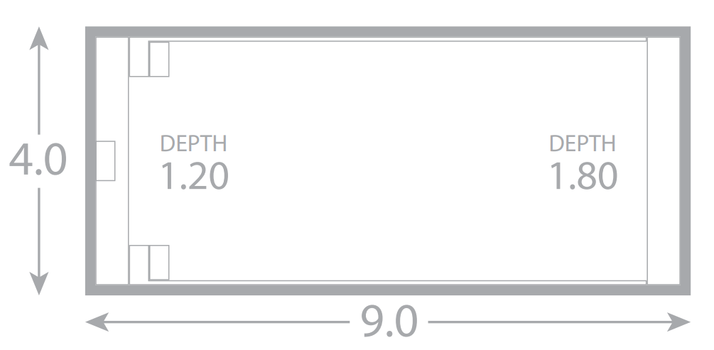 A drawing of a pool with a depth of 1.20 and a depth of 1.80.