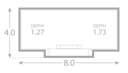 A drawing of a pool with a depth of 1.27 and a depth of 1.73.