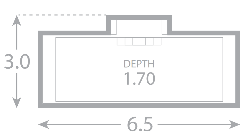 A black and white drawing of a room with a depth of 1.70.