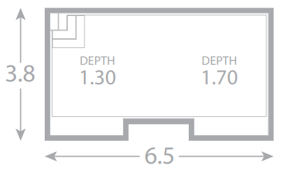 A drawing of a room with a depth of 1.30 and a depth of 1.70.