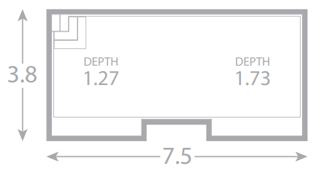 A drawing of a room with measurements of depth and width.