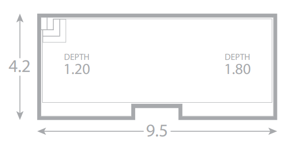 A drawing of a room with a depth of 1.20 and a depth of 1.80.