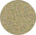A close up of a circle of glitter on a white background.