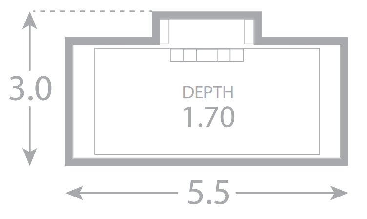 A black and white drawing of a room with a depth of 1.70.