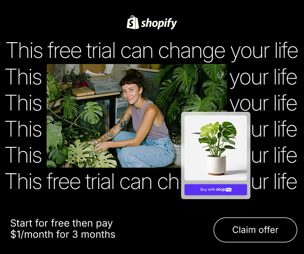 Shopify ad: Woman with plants,