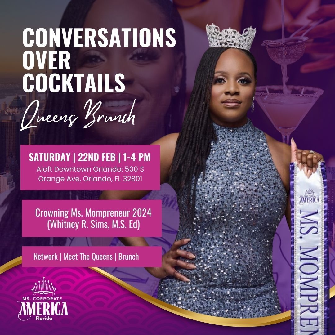 An advertisement for conversations over cocktails queens brunch