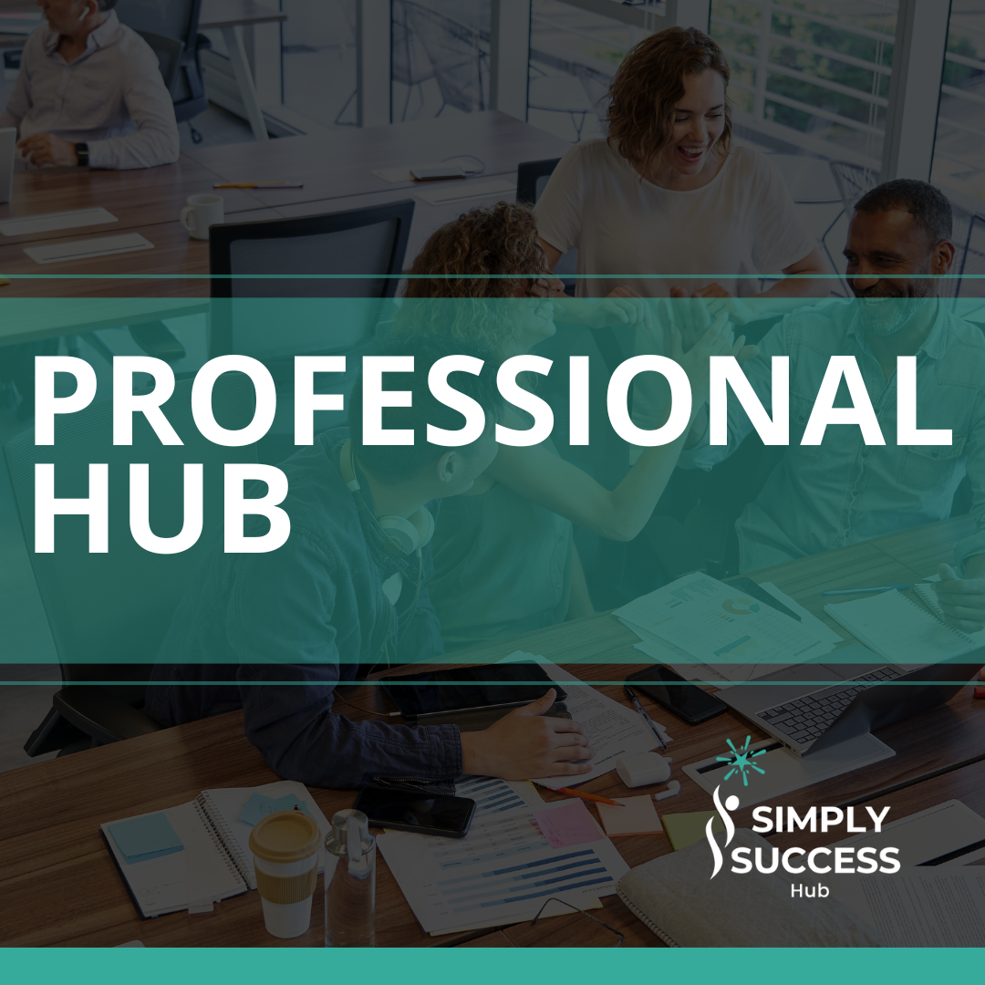 A group of people are sitting around a table with the words professional hub on it