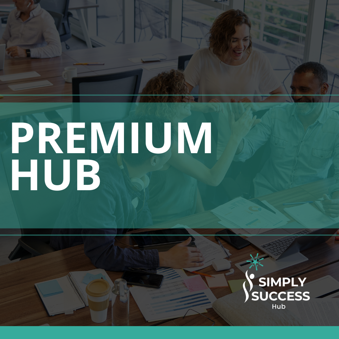 A group of people are sitting around a table with the words premium hub on the bottom