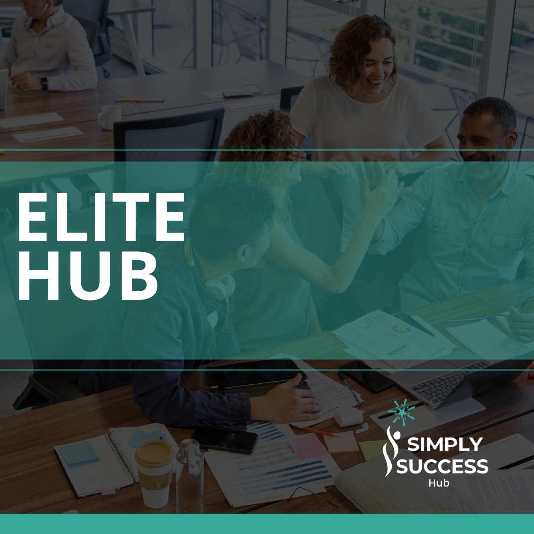 A group of people are sitting around a table with the words elite hub above them