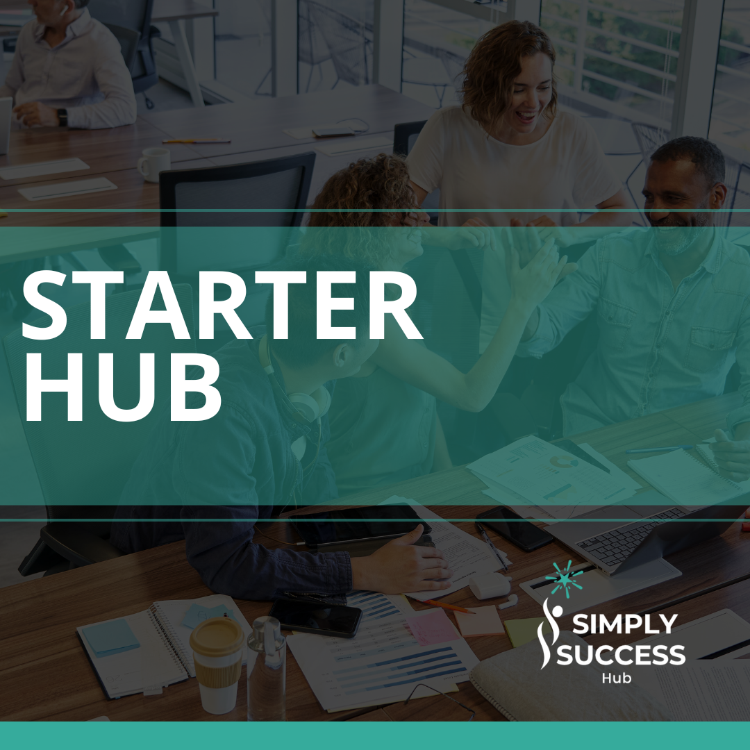 A group of people sitting around a table with the words starter hub on the bottom
