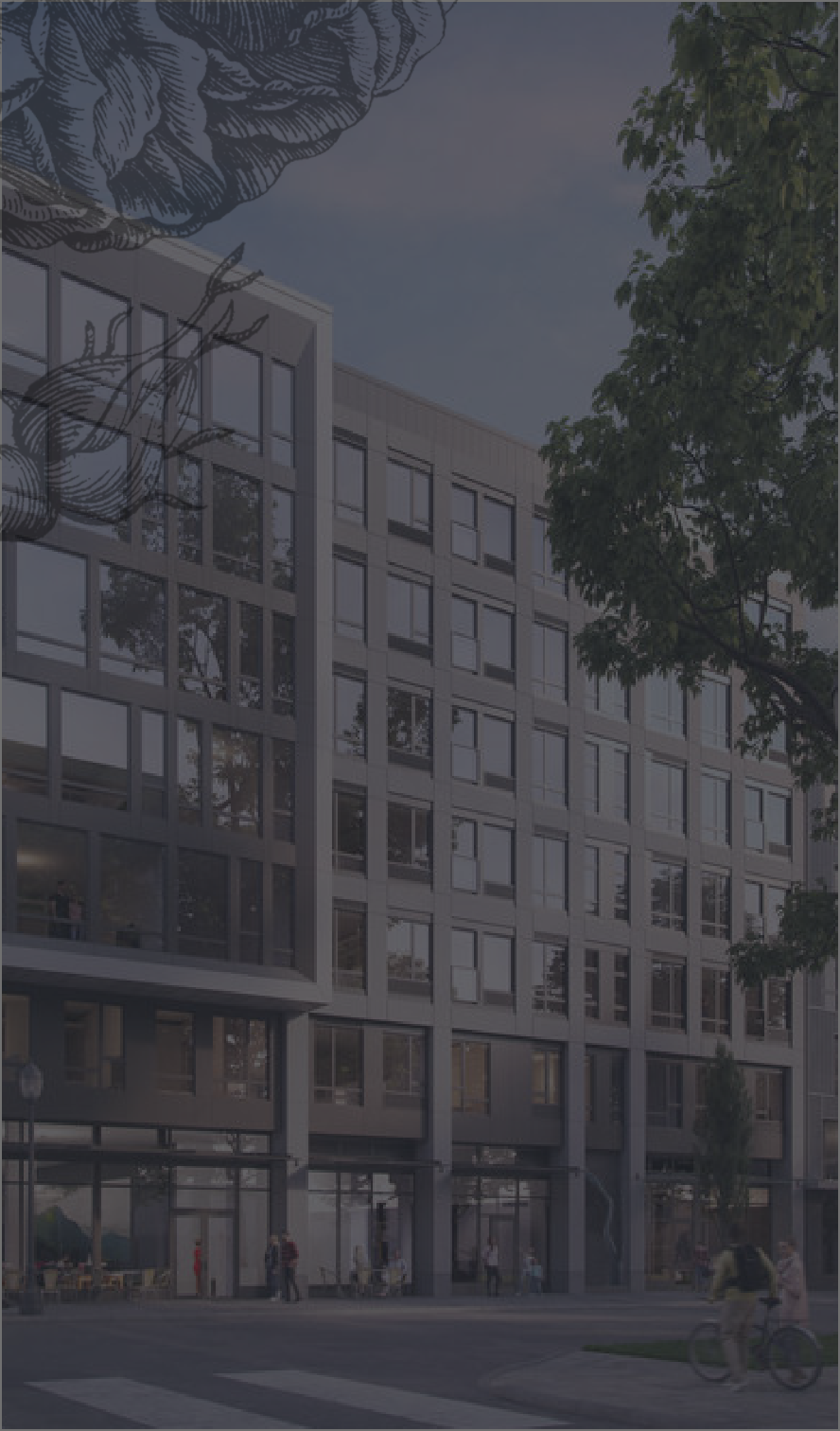 Black layer over apartment building exterior view.