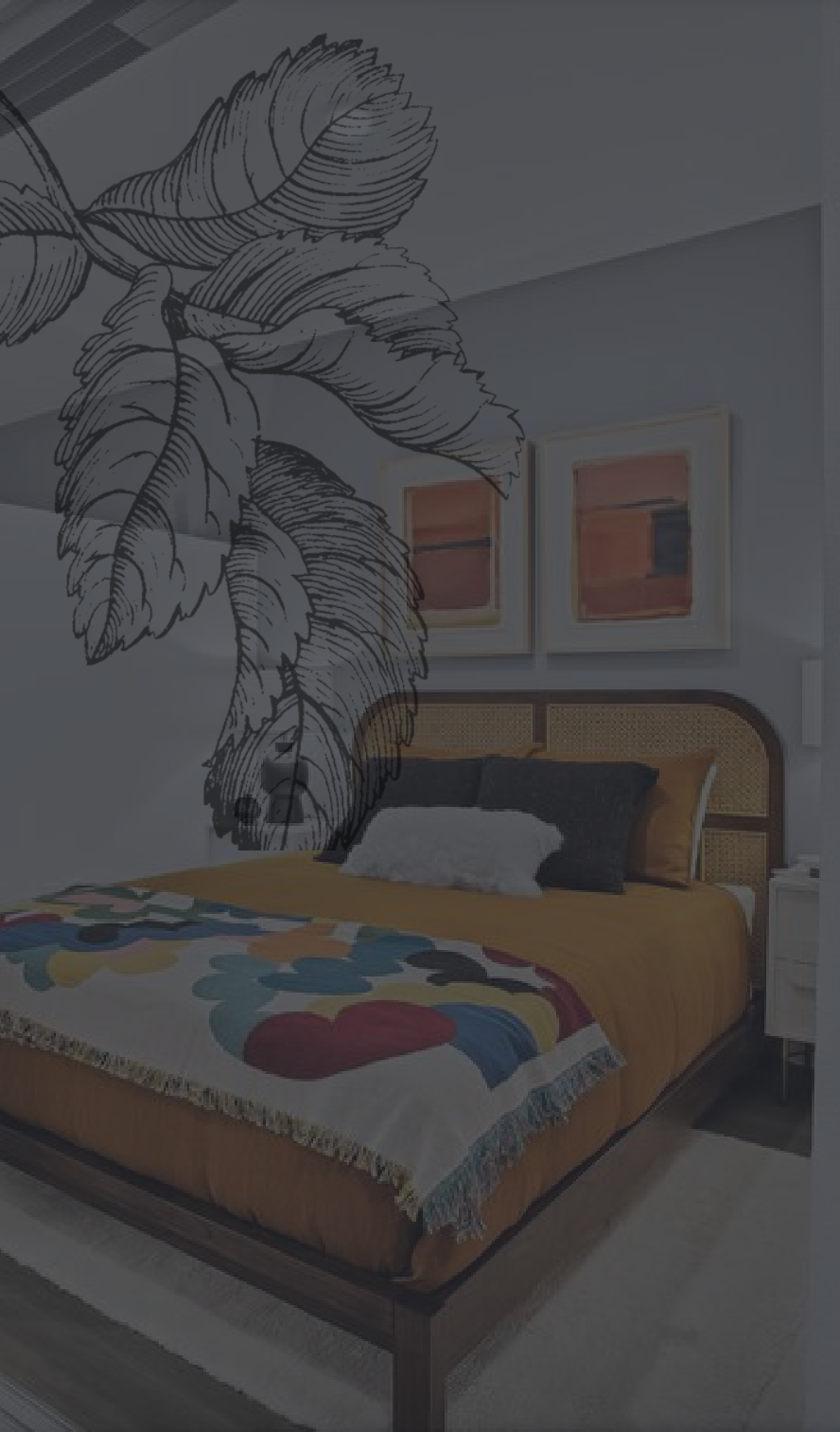 Black filter over apartment bedroom.