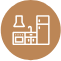 A kitchen icon in a brown circle on a white background.