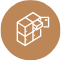 An icon of a cube in a circle on a white background.