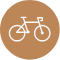 A bicycle icon in a brown circle on a white background.