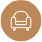 An icon of a chair in a circle on a white background.