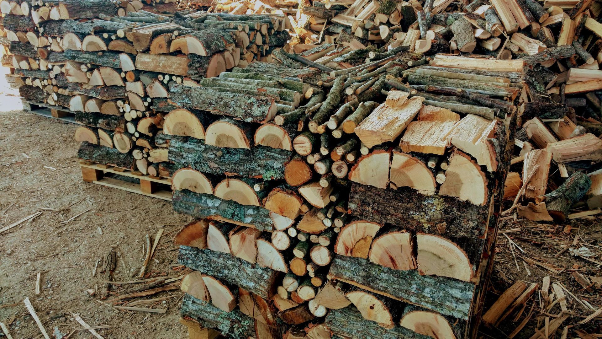 Una pila di tronchi accatastati uno sopra l'altro.