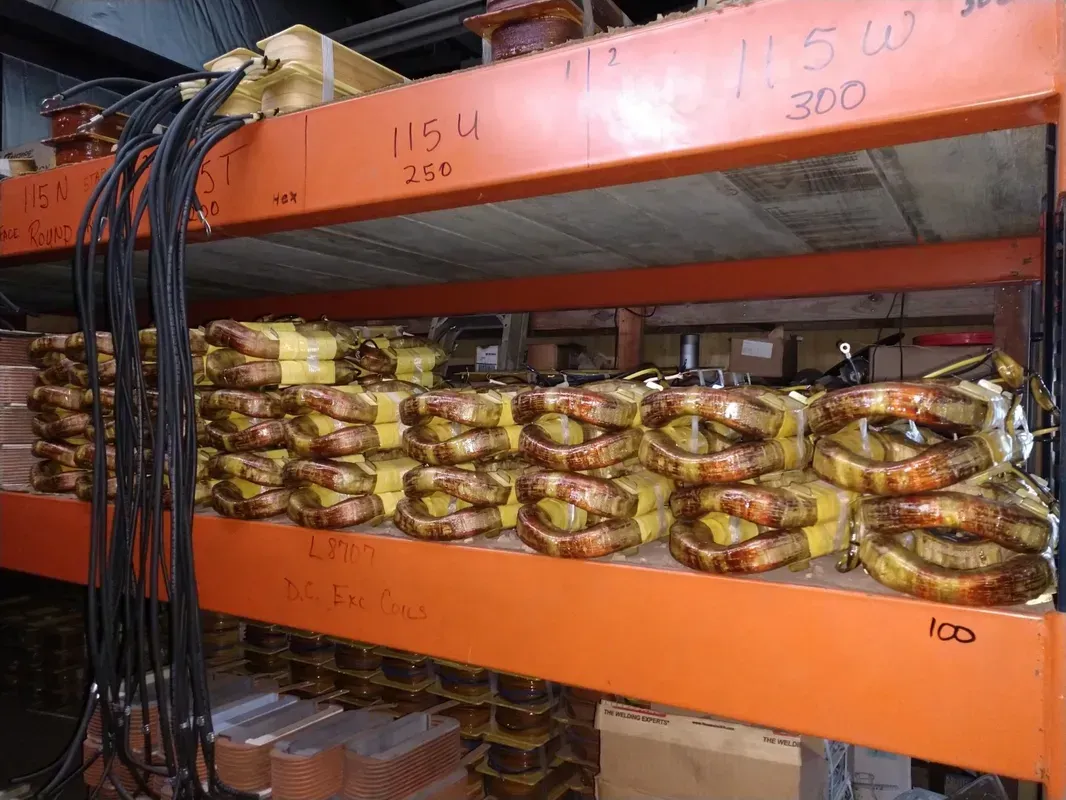 A warehouse filled with lots of copper rings