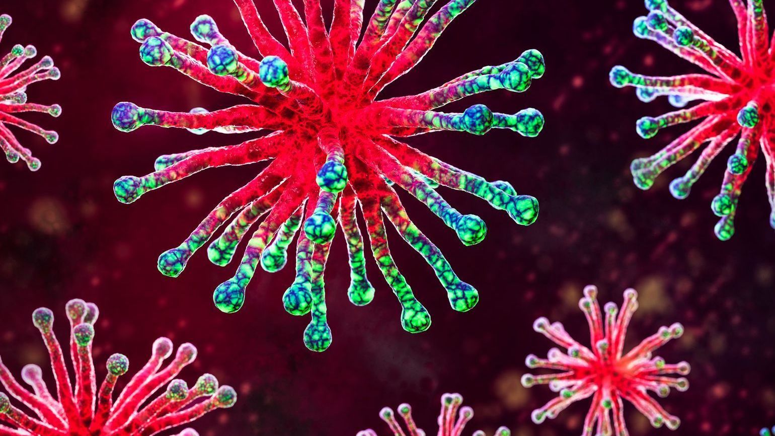 Un'immagine generata al computer di un virus che assomiglia a fuochi d'artificio.