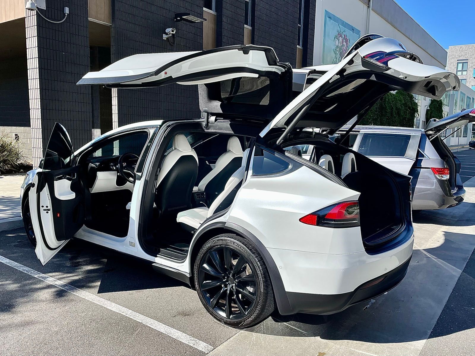 Red Alfa Romeo 4C sports car speeding on a road, trees in the background.