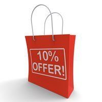 A red shopping bag with the words `` 10 % offer '' written on it.