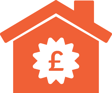 An orange house with a white star and a pound sign on it.