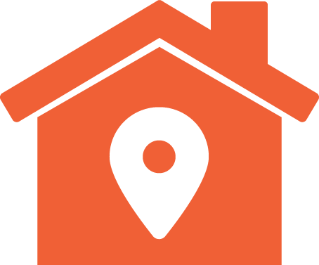 An orange house with a white pin in the middle.