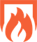 An orange and white logo with a flame in the middle