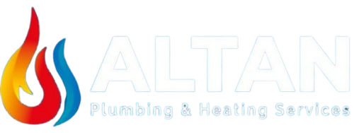 Logo for Altan Plumbing & Heating Services, featuring a flame graphic in red, orange, and blue colors.