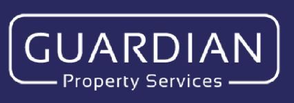 Logo for Guardian Property Services: White text on a blue background, in a rounded white rectangle.