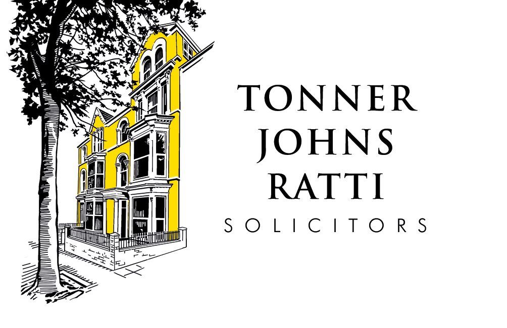 Logo for Tonner Johns Ratti Solicitors: a yellow building sketch next to the company name in black text.