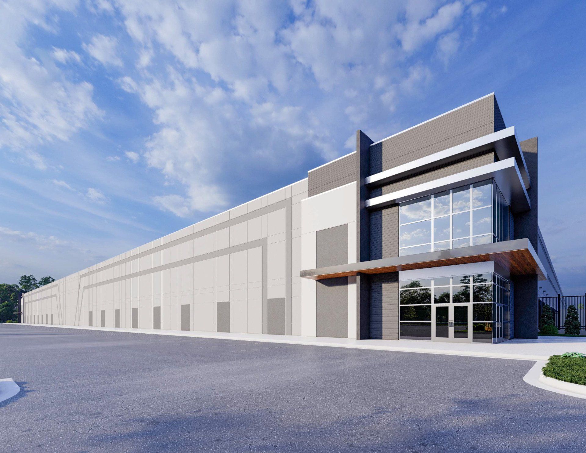 An artist 's impression of a large industrial building with a lot of windows.