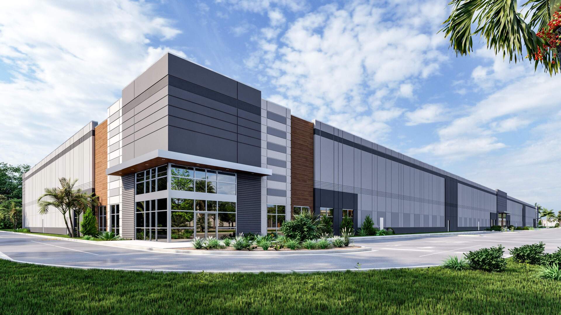 An artist 's impression of a large warehouse building.