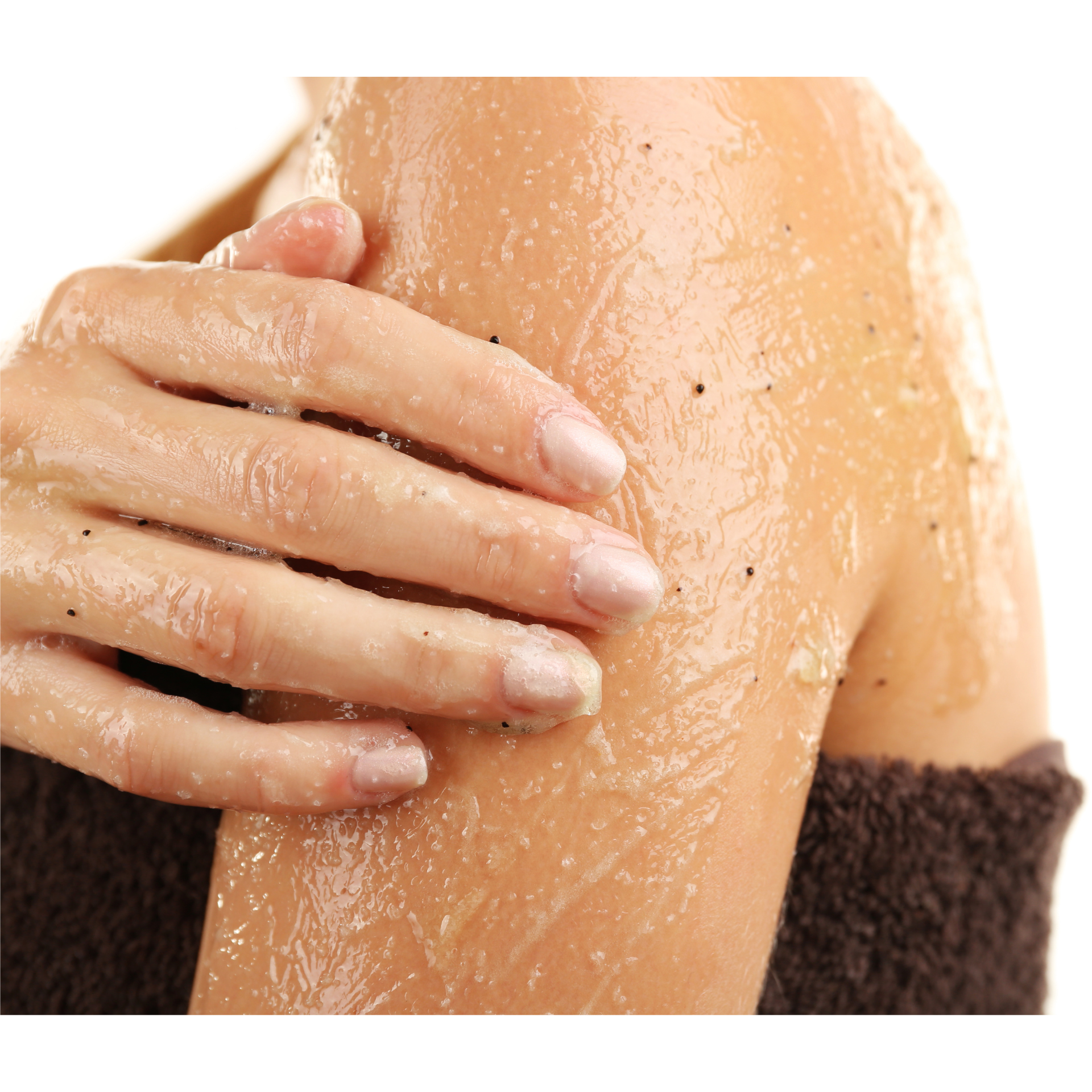 image of person with body scrub in a towel