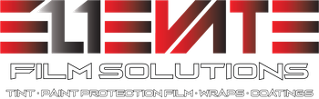 Logo for Elevate Film Solutions, featuring red and black text, and the words "Film Solutions".
