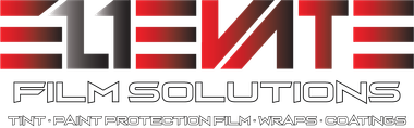Logo for Elevate Film Solutions, featuring red and black text, and the words "Film Solutions".