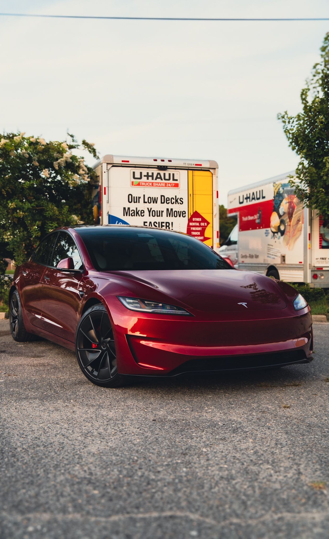 Car window with tinted film, bubbles present. White frame surrounds the glass, interior partially visible.