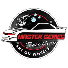 Logo: Black and white car silhouette, detailer tool, bubbles,