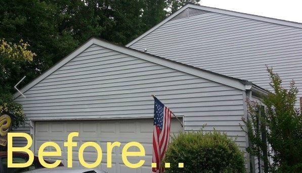 a before picture of a house with an american flag