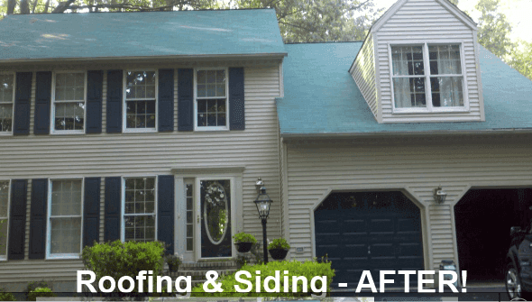 a picture of a house before and after roofing and siding