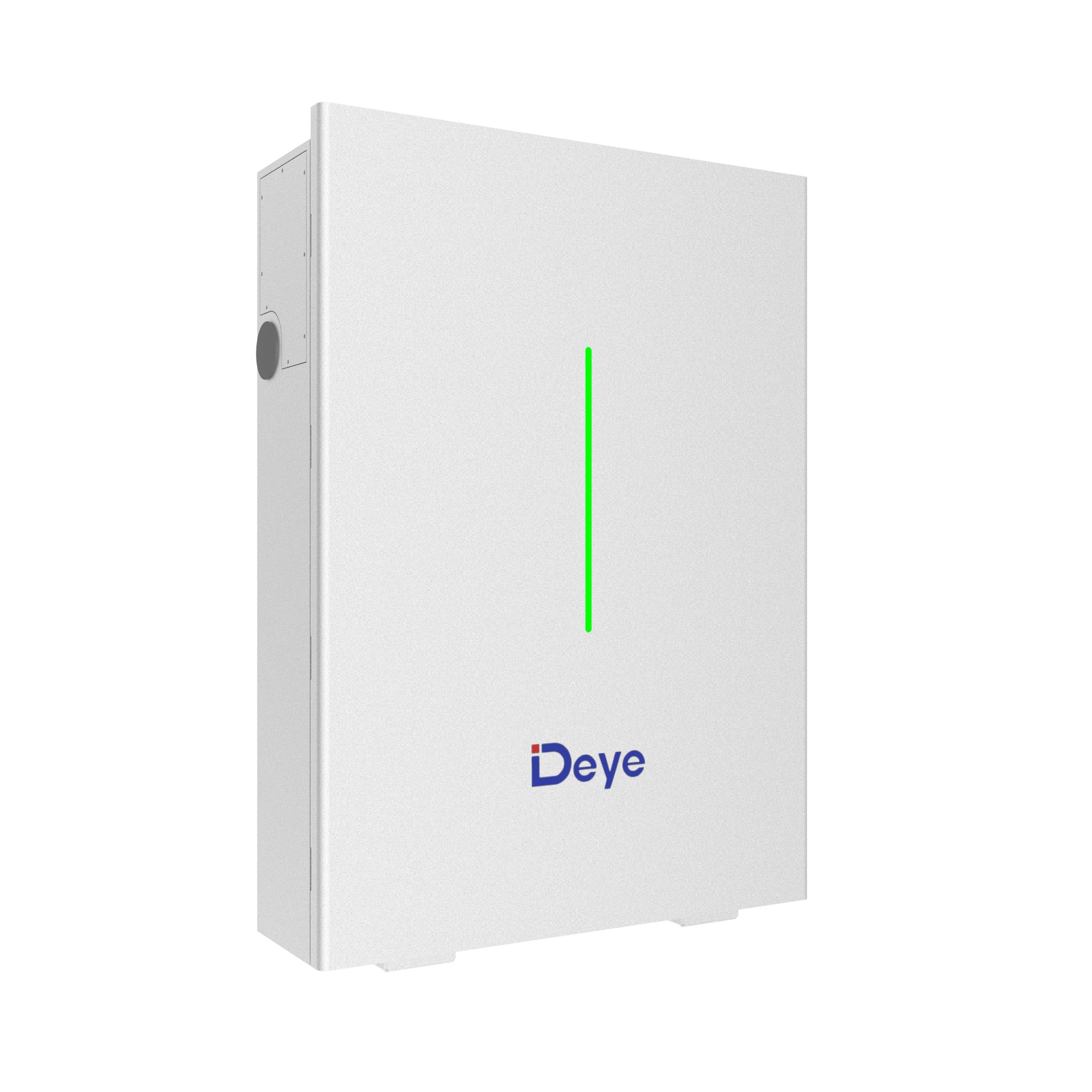 Solar inverter and battery; white units with black display. Orange logo.