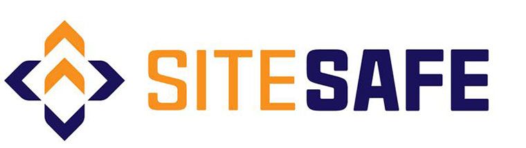The sitesafe logo is orange and blue with a diamond in the middle.