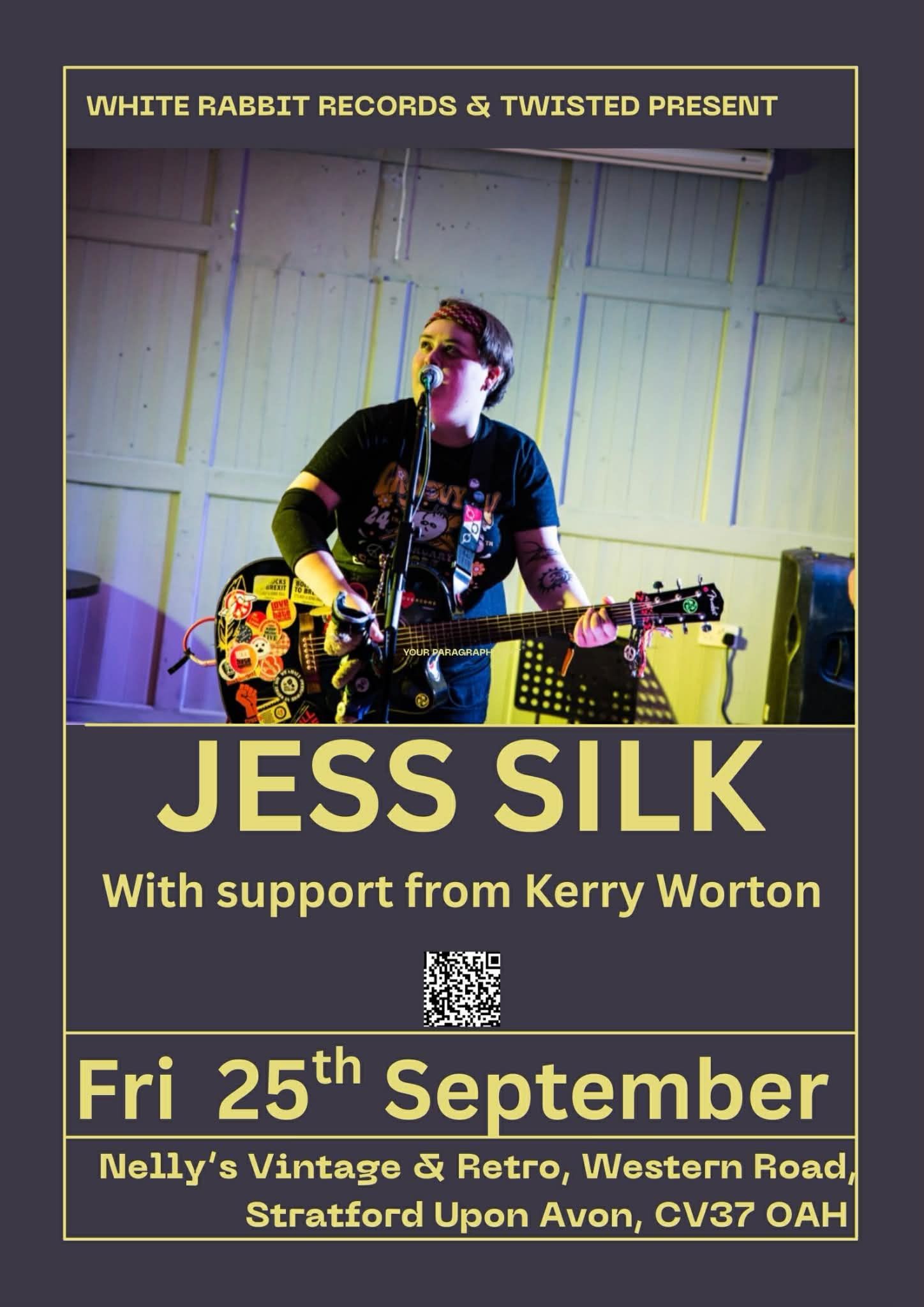 Jess Silk performing live on stage, with support from Kerry Worton, Sept. 25 at Nolly’s Vintage & Retro, Weston Road.