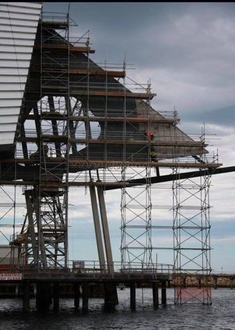 View of installed scaffolding for the exterior repair